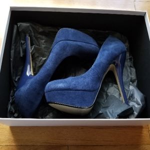 Blue Suede Platform Pumps - Size 8